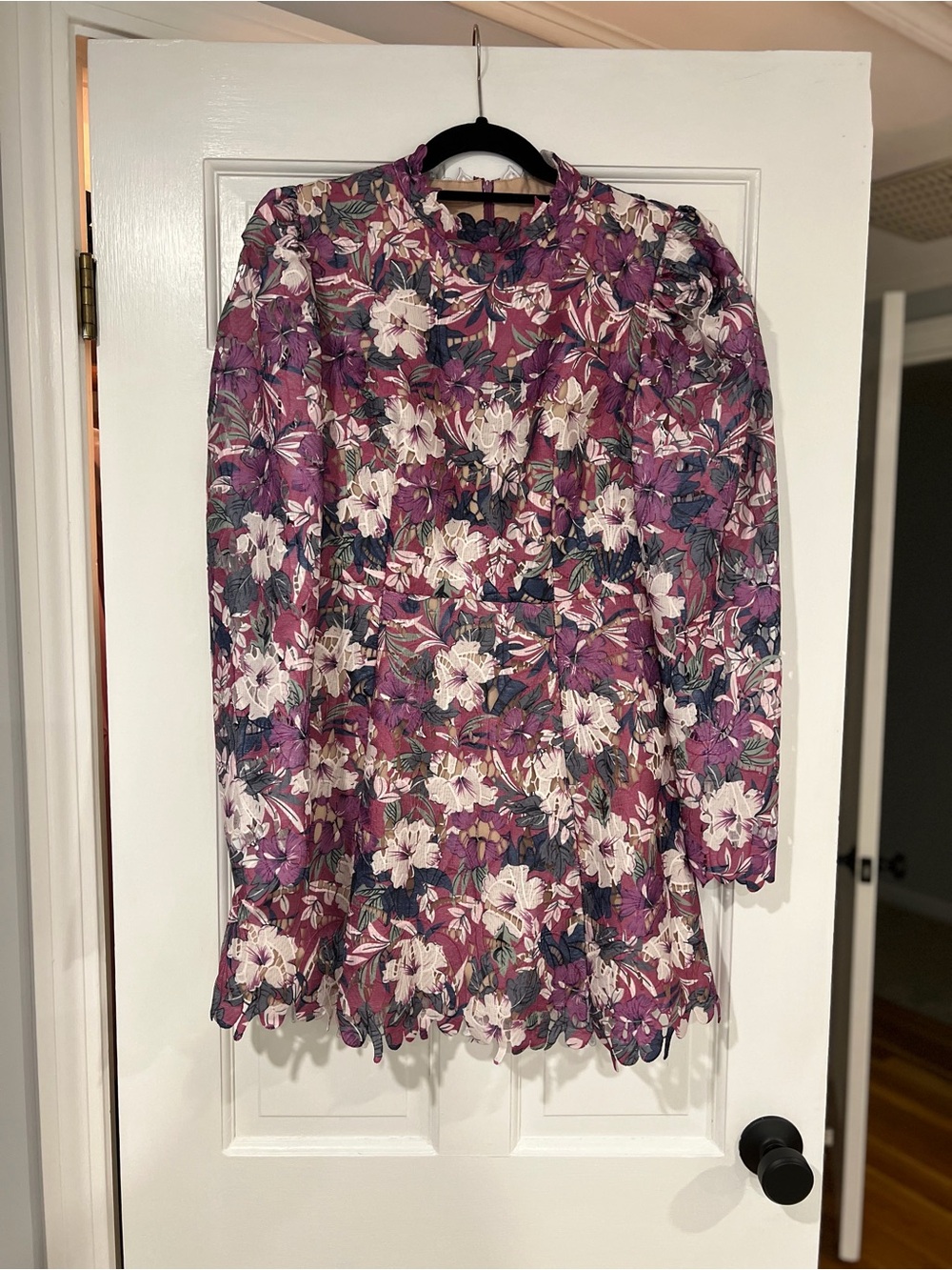 NWT ELLIATT BASTA Long Sleeve, High Collar, Floral, Mini Dress. Rich Purple. Med - Picture 5 of 10
